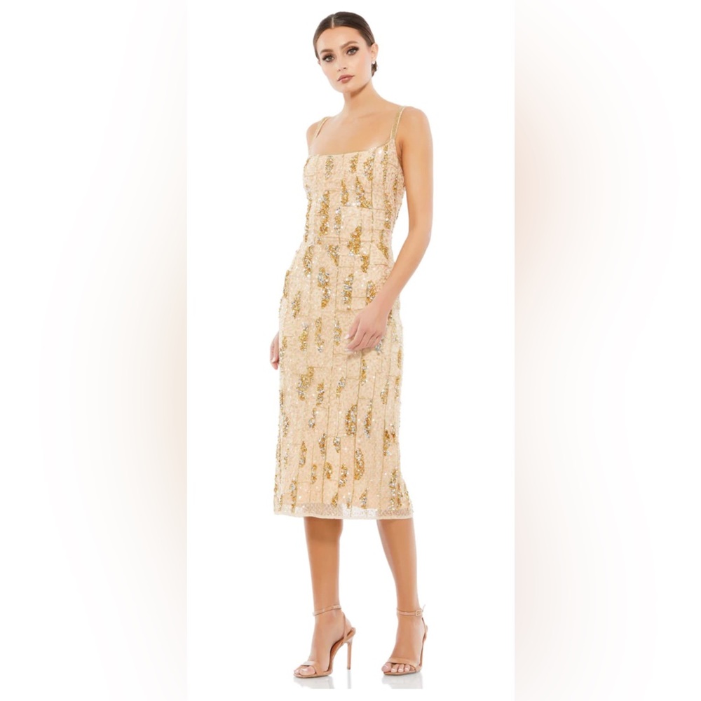 *Mac Duggal Beaded Spaghetti Strap Midi Slip Dress Size 6 NWTC